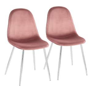 Pebble Pink Velvet and Chrome Side Dining Chair (Set of 2)