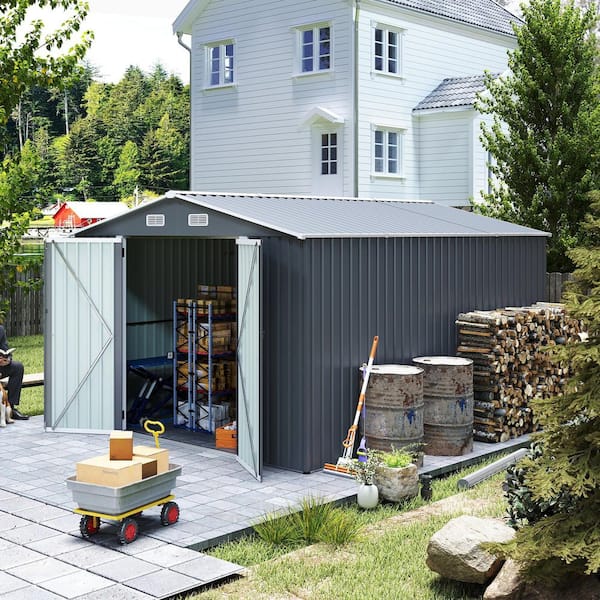 Sudzendf 11 ft. W x 9 ft. D Metal Shed with 3 Lockable Doors and 4