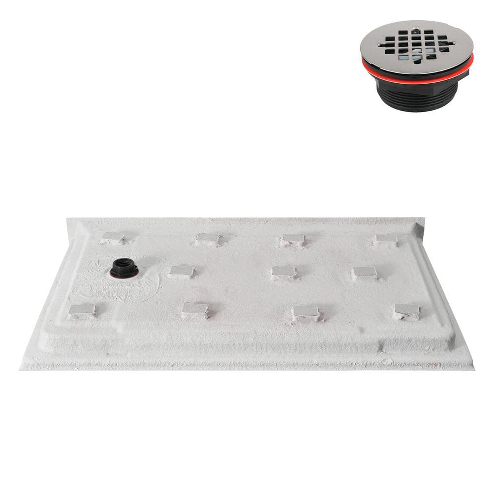 Glossy White Rectangular Acrylic Alcove Shower Base with Left Drain