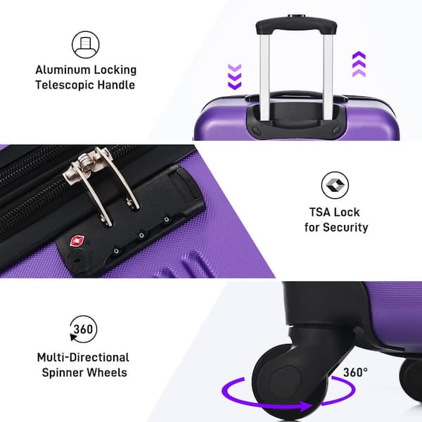 Merax Purple 2-Piece Expandable ABS Hardshell Spinner Luggage Set with TSA  Lock and Adjustable 3- level Telescoping Handle HYWXB003AAI - The Home Depot