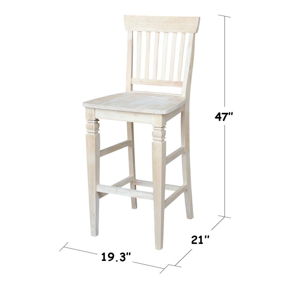 Solid Parawood Seattle Bar-Height Stool in Traditional Unfinished Wood