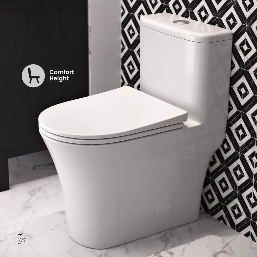 Glossy White Elongated Dual Flush One-Piece Toilet