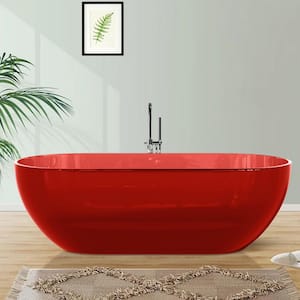 Exquisite 69 in. x 30 in. Soaking Red Solid Surface Bathtub with Center Drain in Chrome