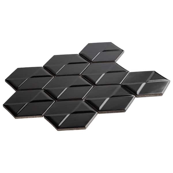 Albin Palmyro Black 3-in. x 4-in. Porcelain 3D Hexagon Satin Wall Mosaic Tile (7.9 sq. ft. / Case)