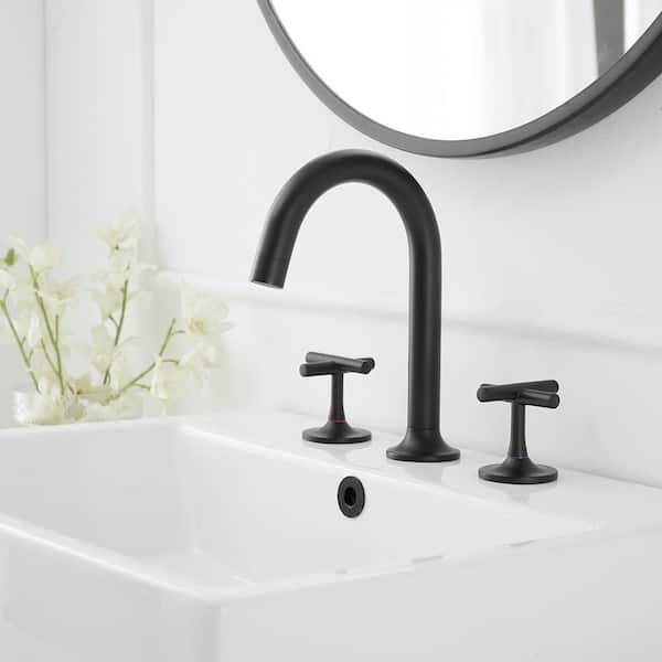 8 in. Widespread Double Handle Bathroom Faucet with Drain Kit Included and Corrosion Resistant in Matte Black