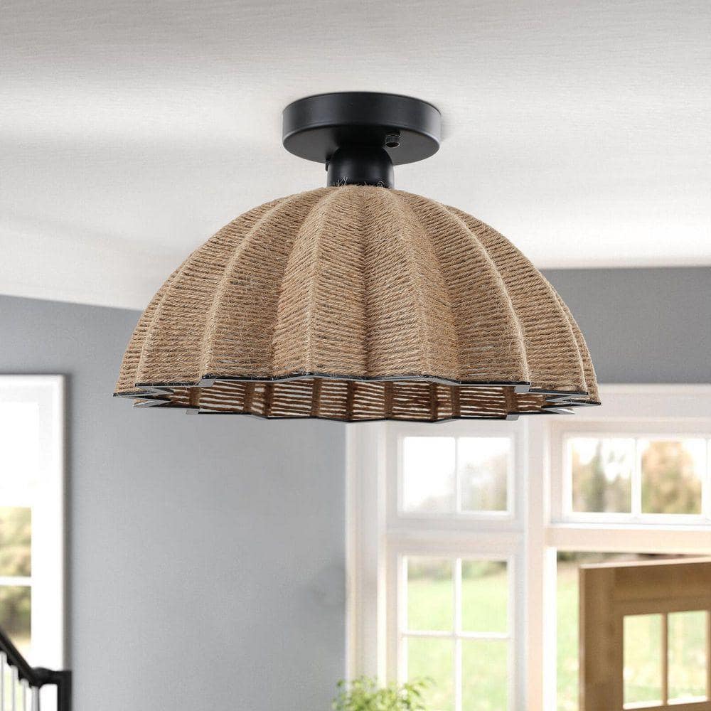 PAKOKULA Coastal 14.17 in. 1-Light Black bowl Semi-Flush Mount