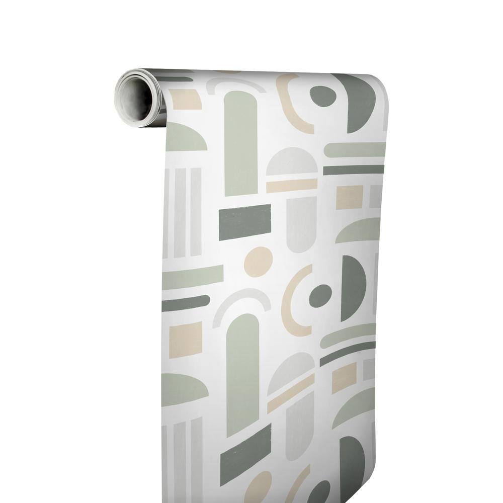 Self-Adhesive White and Green Geometric Peel and Stick Wallpaper