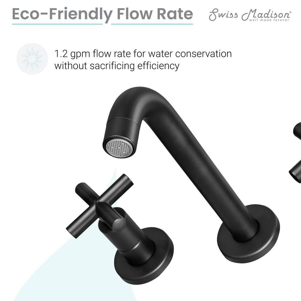 Ivy Matte Black Brass Wall-Mount Double Handle Bathroom Faucet