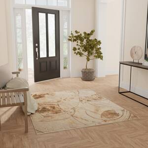 Astra Machine Washable Beige 5 ft. x 7 ft. Abstract Contemporary Area Rug