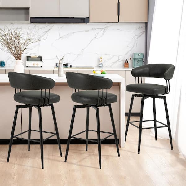 Glitzhome 40.50 in. H Modern Hunter Green Fabric Swivel Bar Stool