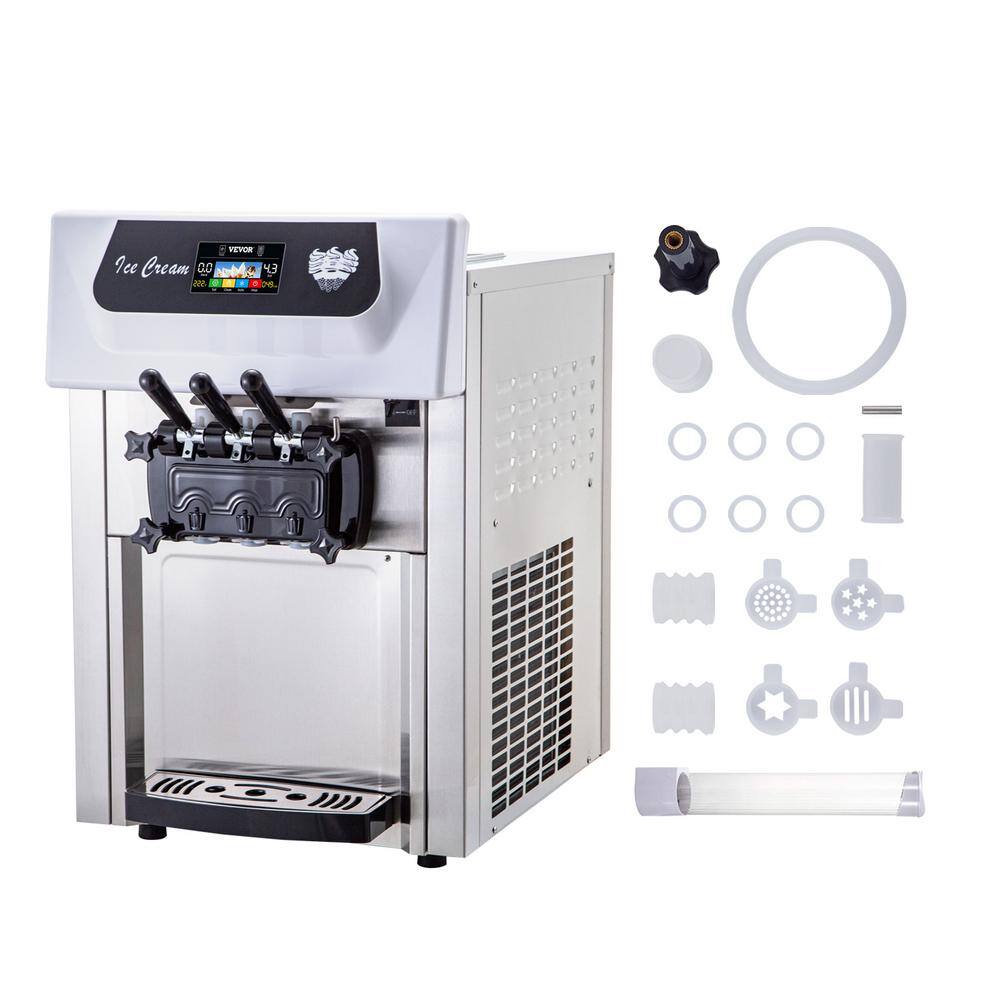 VEVOR Commercial Soft Ice Cream Machine 2200 Watt Countertop Yogurt Maker Machine 5.3-7.4 Gal./H 3 Flavors Gelato Machine, Silver