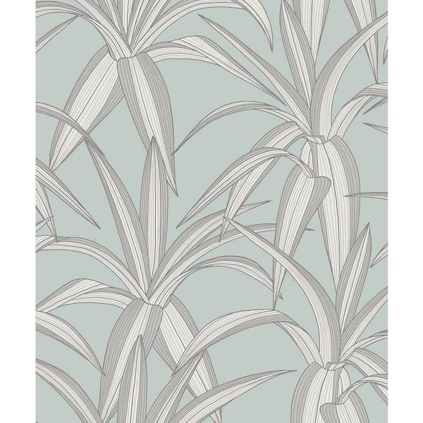 NextWall 31.35 sq. ft. Blue Mist Tossed Cradle Plant Vinyl Peel and Stick Wallpaper Roll