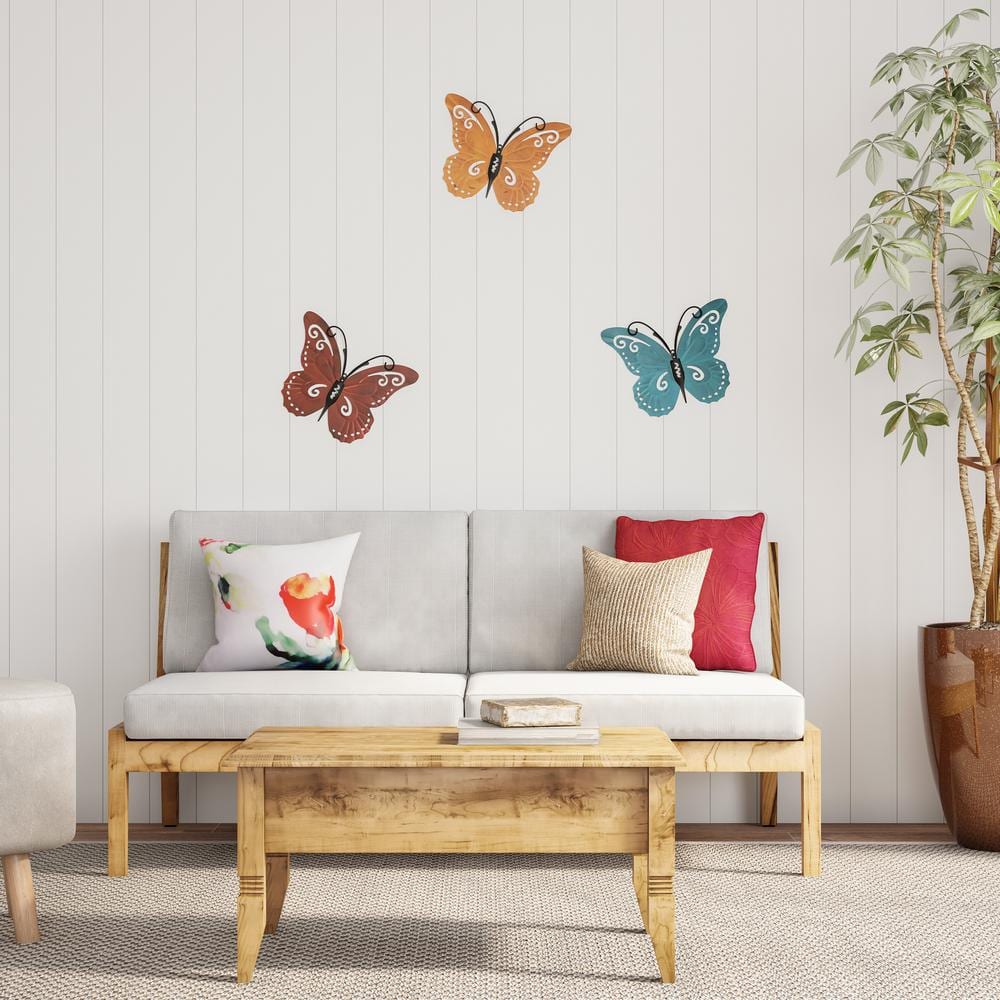 Hand Painted 3D Butterfly Metal Wall Art Set