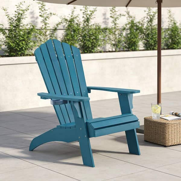Blue Oversized Adirondack Chair Fire Pit Chair with Cup Holder