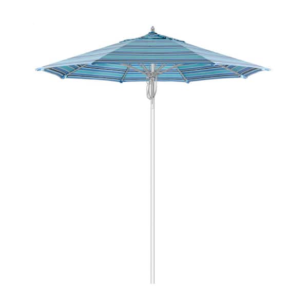 California Umbrella 7.5 ft. Silver Aluminum Commercial Market Patio Umbrella Fiberglass Ribs and Pulley Lift in Dolce Oasis Sunbrella