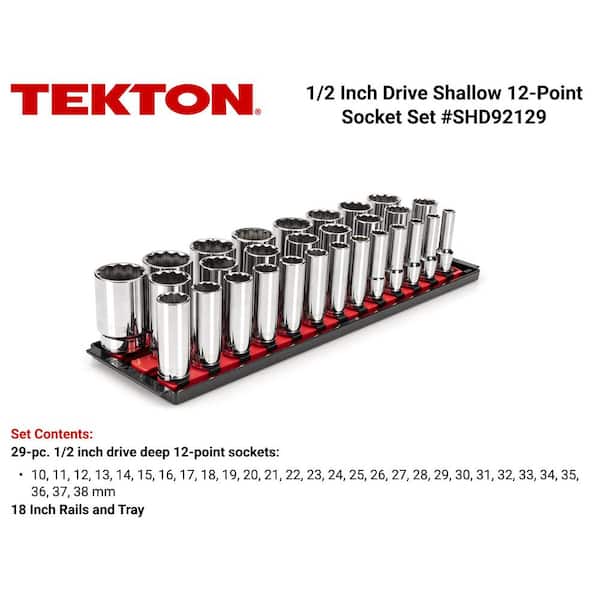 1/2 in. Drive Deep 12-Point Socket Set with Rails (10-38 mm) (29-Piece)