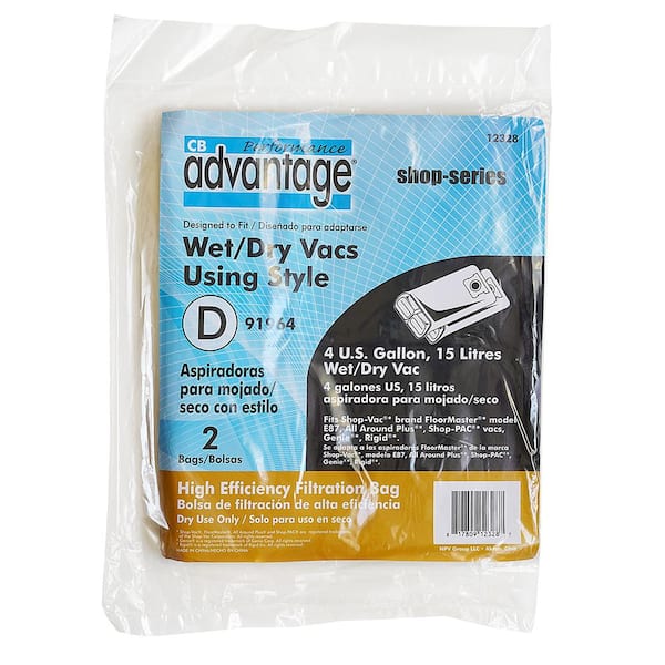 Wet/Dry Replacement Shop Vac Bag for HEPA 3.4-4 Gallons (2-pack)
