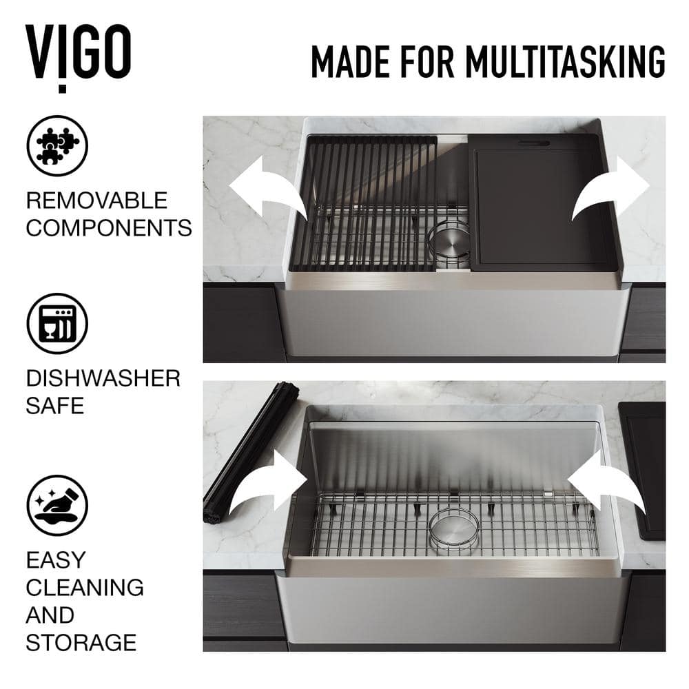 Oxford 36" Stainless Steel Farmhouse Kitchen Sink with Workstation