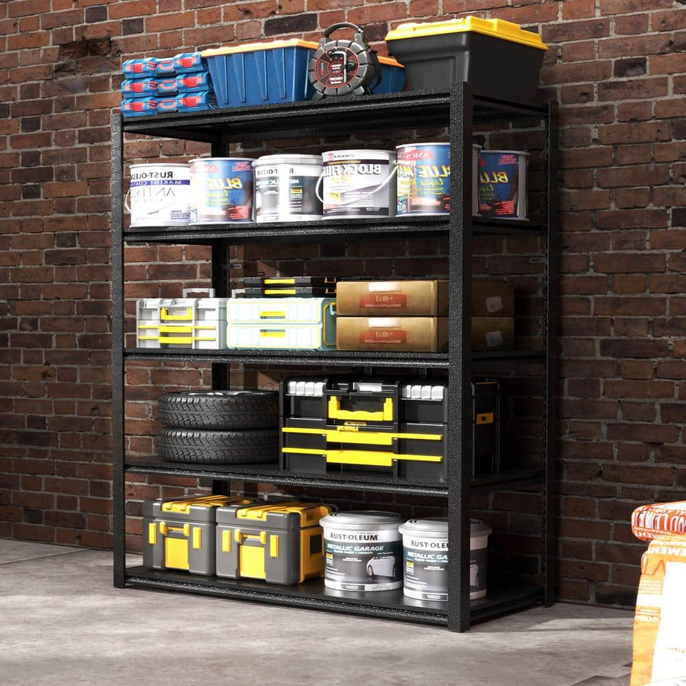 78" Black Heavy Duty Adjustable Metal Garage Shelving Unit