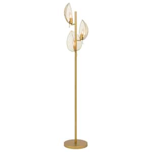 Morwenna 59.25 in. Gold-Tone Candlestick Floor Lamp with Adjustable Leaf Novelty Shades