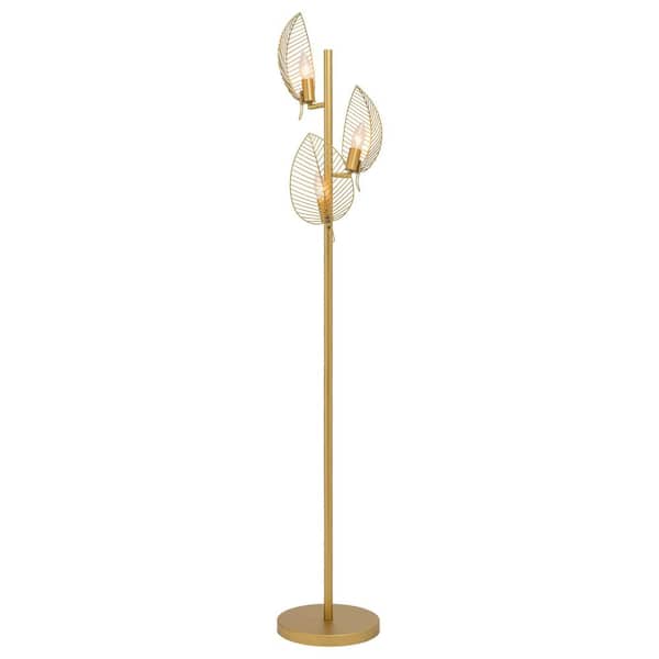 River of Goods Morwenna 59.25 in. Gold-Tone Candlestick Floor Lamp with Adjustable Leaf Novelty Shades