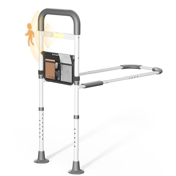 NVNOO Adjustable Side Assist Grab Bar Handrails for Seniors with Motion Sensor LED Light Pouch, Gray