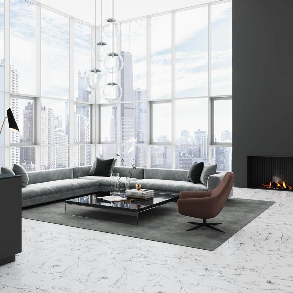 Calacatta White Marble Look 12" x 24" Vinyl Tile Flooring