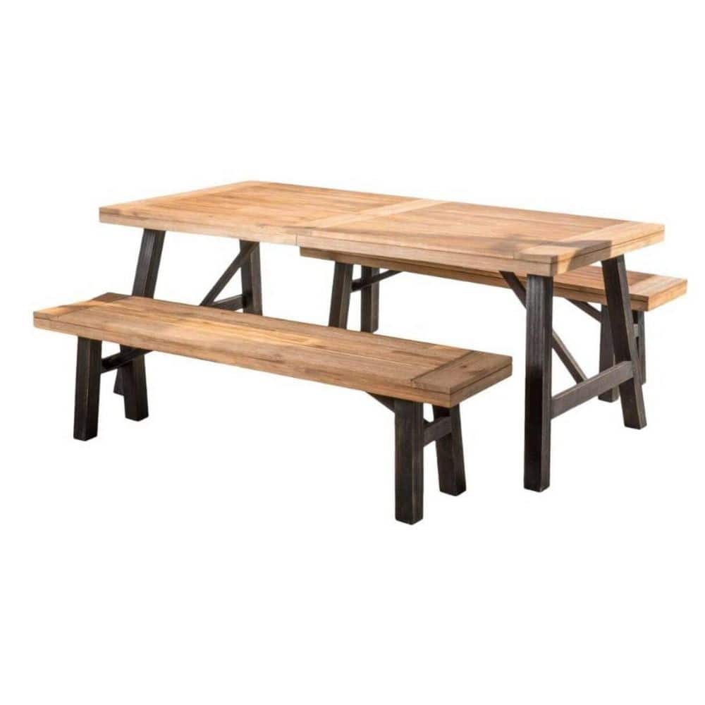 3-Piece Acacia Wood Outdoor Dining Set with 2 Benches and 1 Dining Table price history on PriceWatchPro