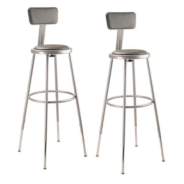 32 in. - 39 in. Height Adjustable Heavy Duty Grey Vinyl Padded Steel Stool with Backrest (2-Pack)