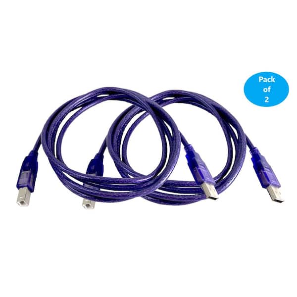 6 ft. USB 2.0 USB-A to USB-B Male to Male Cable-Purple (2-Pack)
