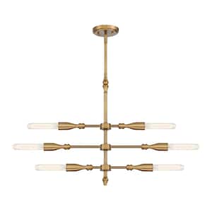 Louise 60-Watt 6-Light Contemporary Old Satin Brass Pendant with Spindles