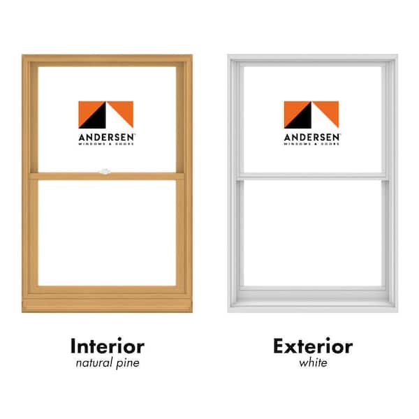 Andersen - 400 Series 37-5/8 in. x 56-7/8 in. Clad Wood Double-Hung Window w/Low-E Glass, White Ext/Pine Int & Stone Hardware