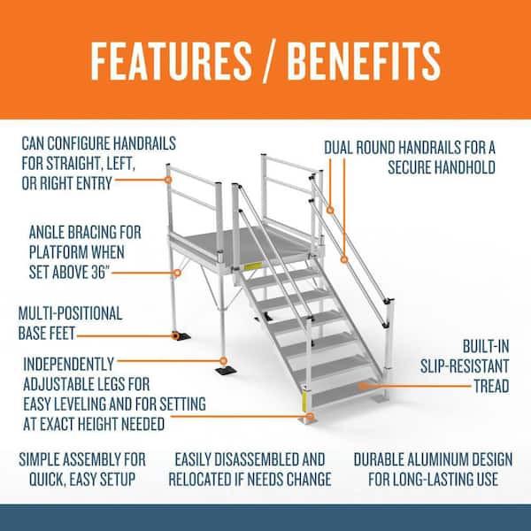 Pathway 3G Aluminum Stair Kit 43 in. to 52-3/8 in. with 4 ft. x 4 ft. Platform