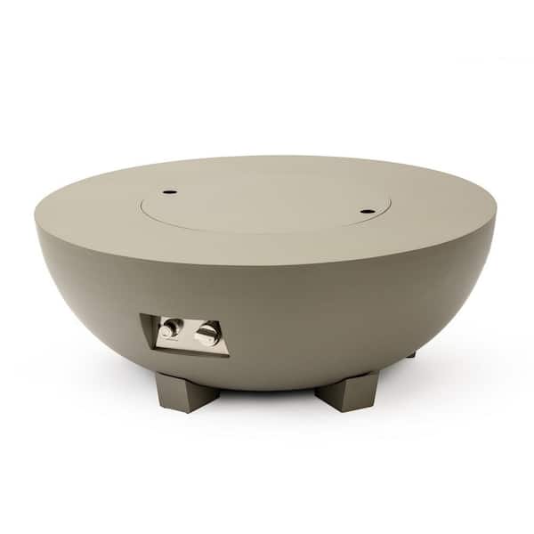 36 in. Propane Grey Round Iron Outdoor Fire Pit Table with Push-Button Ignition, Convertible Multi-Purpose Table