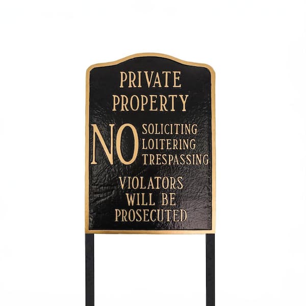 Montague Metal Products Private Property No Sign Arch Large Statement Plaque with 23 in. Lawn Stakes - Black/Gold