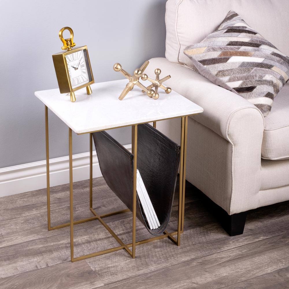 Stephanik White Marble and Leather Magazine Table