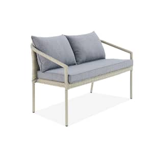 Windham Light Gray All-Weather Wicker Outdoor Loveseat with Dark Gray Cushions