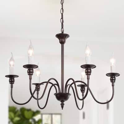 26.5 in. W Bronze Chandelier Farmhouse Classic Candlestick Island High Ceiling Pendant Light for Dining Room Living Room