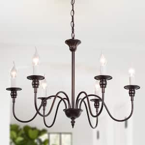 Farmhouse Island Chandelier 6-Light Candlestick Bronze Classic 26.5 in. W Pendant Chandelier for Kitchen, Living Room