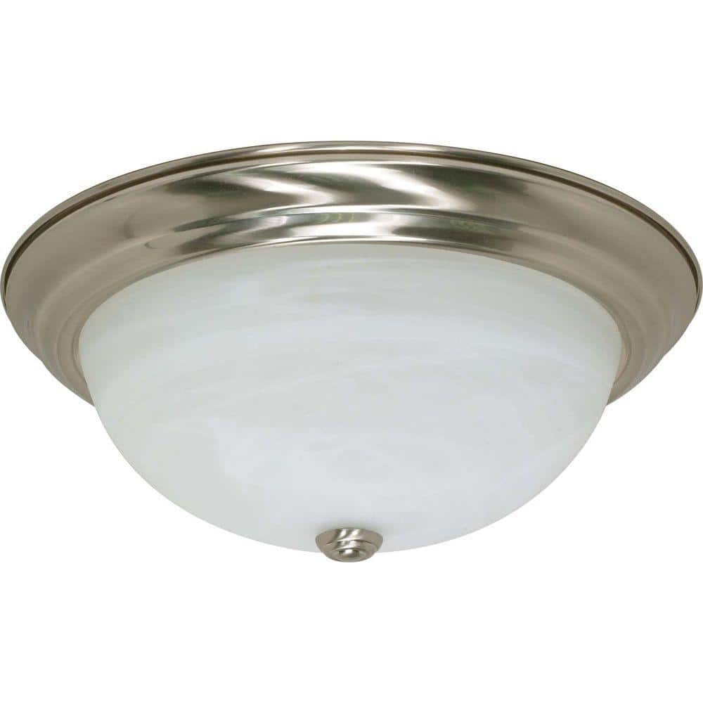 15" Brushed Nickel Alabaster Glass Flush Mount Light