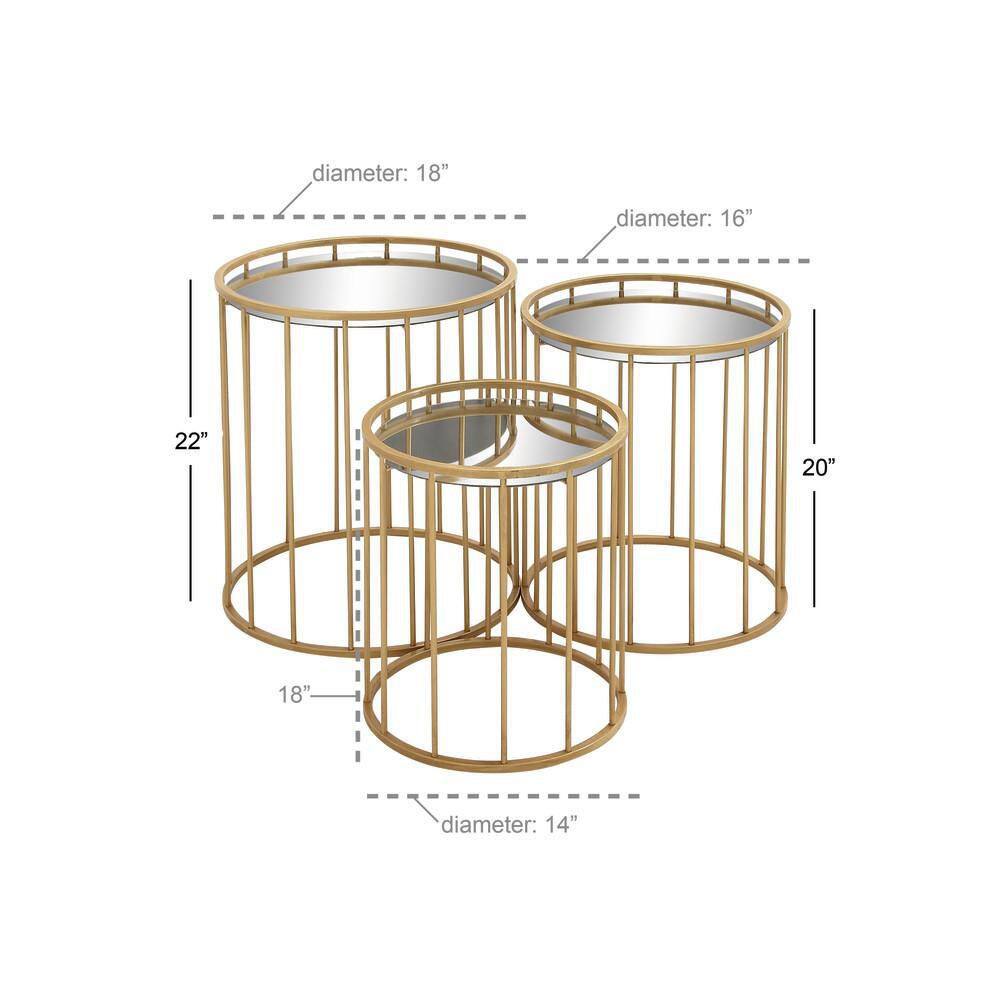 Sleek Gold Metal & Mirrored Glass Round Nesting Tables - Set of 3