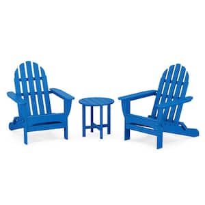 Classic Folding Pacific Blue 3-Piece Adirondack Patio Seating Set