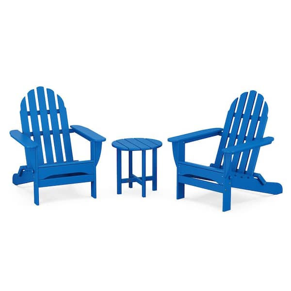 POLYWOOD Classic Folding Pacific Blue 3-Piece Adirondack Patio Seating Set