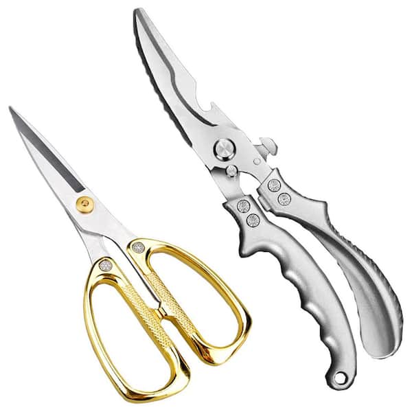 Wudkey Silver and Golden Heavy Duty Stainless Steel Kitchen Shears, Multi-Purpose Kitchen Scissors, Poultry Shears (Set of 2)