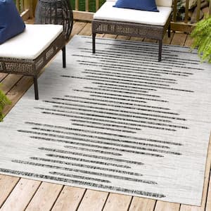 Zolak Berber Stripe Geometric Ivory/Black 4 ft. x 6 ft. Indoor/Outdoor Area Rug