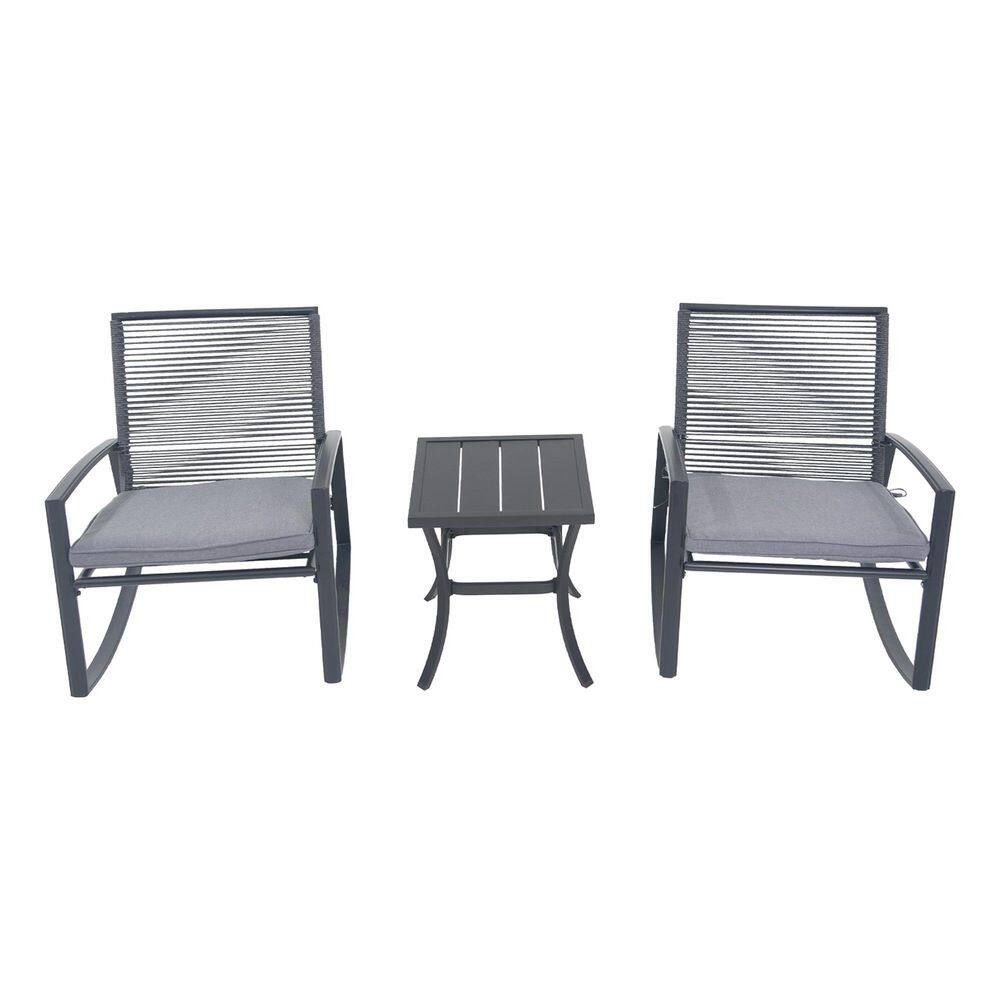 3-Piece Metal Rocking Outdoor Bistro Set with Grey Cushion and Table price history on PriceWatchPro