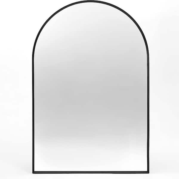 24 in. W x 32 in. H Oval Framed Hook Wall Bathroom Vanity Mirror in Black