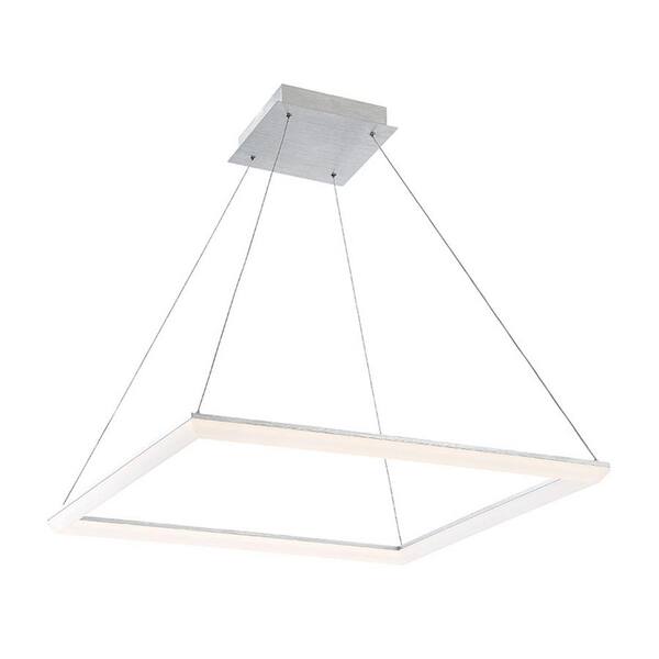 Frame Square 28 in. 500-Watt Equivalent Integrated LED Brushed Aluminum Pendant with Acrylic Shade