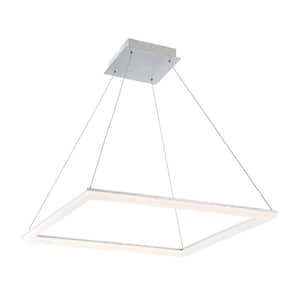 Frame Square 28 in. 500-Watt Equivalent Integrated LED Brushed Aluminum Pendant with Acrylic Shade