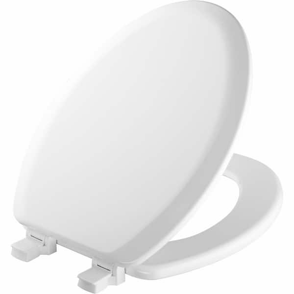 BEMIS Richfield Elongated Enameled Wood Closed Front Toilet Seat in White Never Loosens and Removes for Easy Cleaning